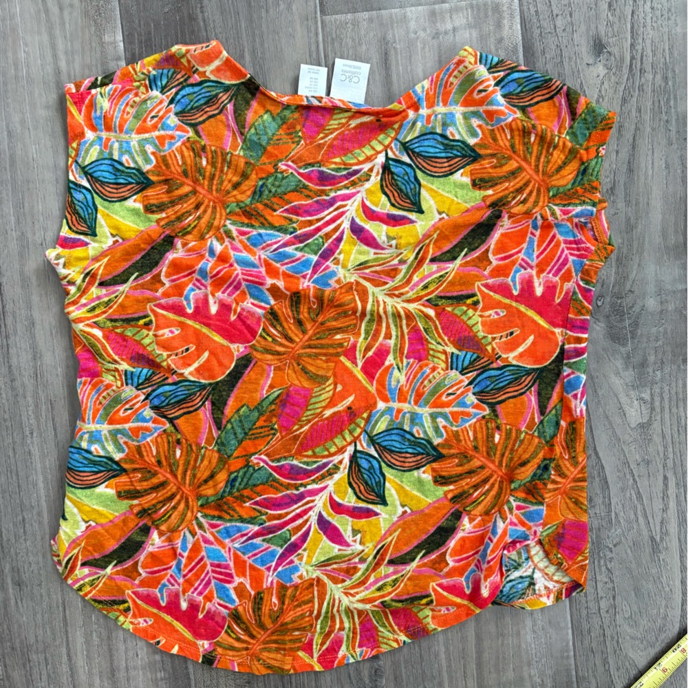 C&C California 100% Linen Tropical Print Boxy Top Size M - Picture 5 of 6